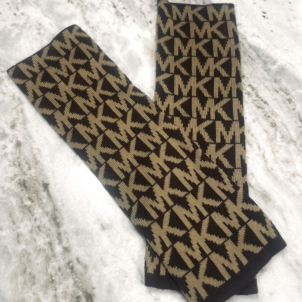 Michael Kors fingerless gloves, brown and tan logo,  EUC